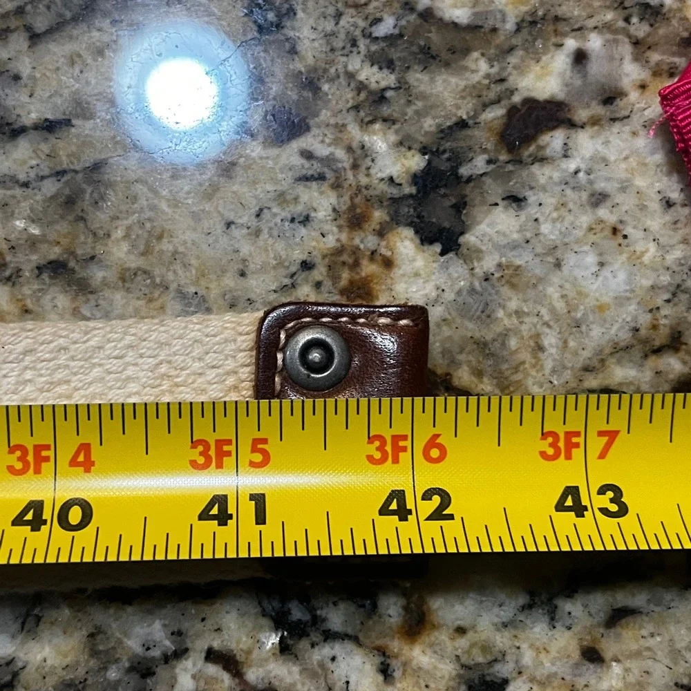 American Eagle Mens Canvas Web Belt D-Ring Shore Regional Off-White Leather Trim